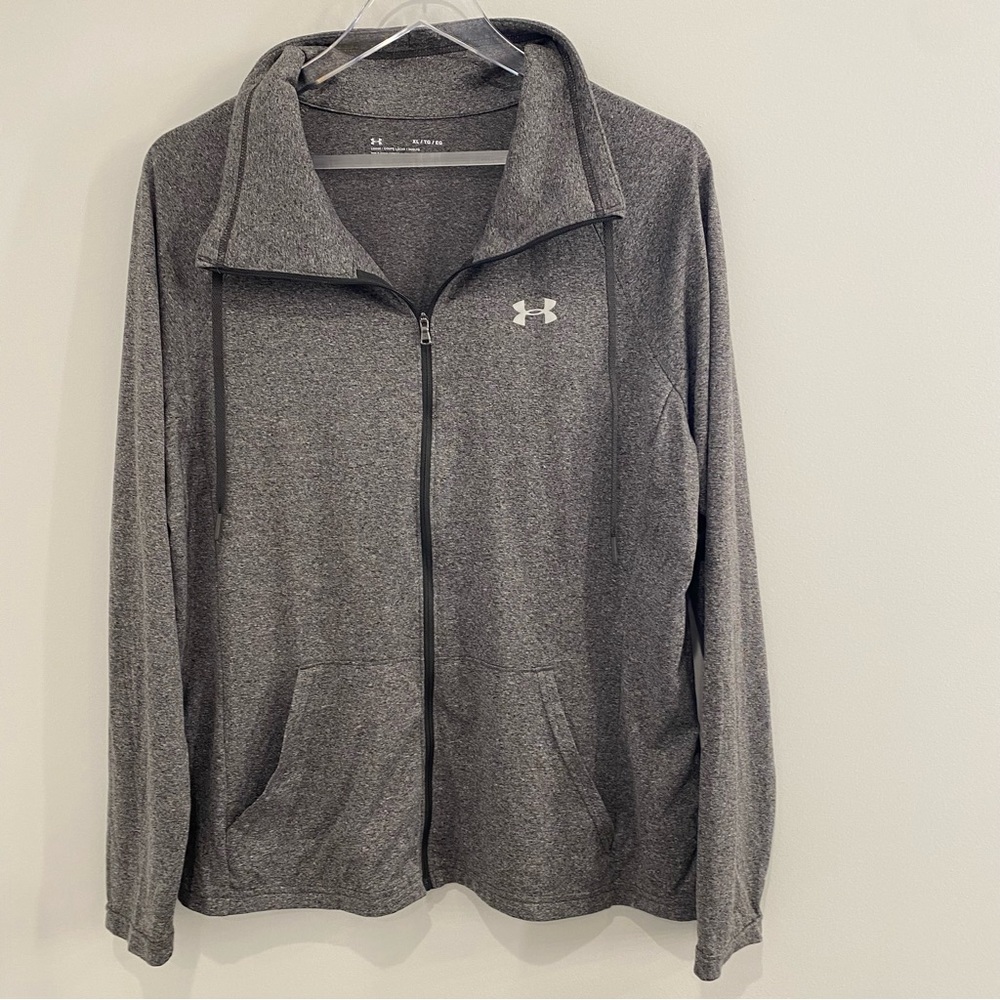 Under Armour Heat Gear Zip Up Long Sleeve Jacket Gray Womens XL  Front Pockets
